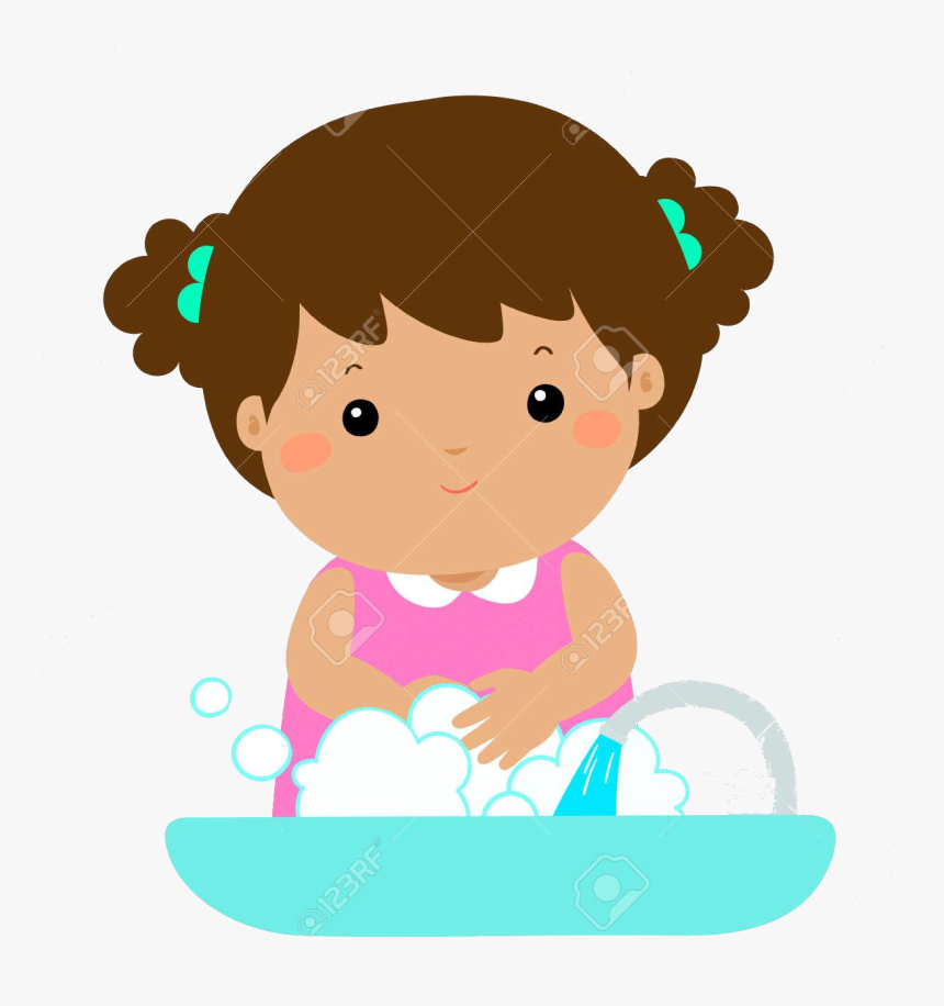 Washing Hands Cute Girl In Washbasin Vector Illustration, HD Png Download, Free Download