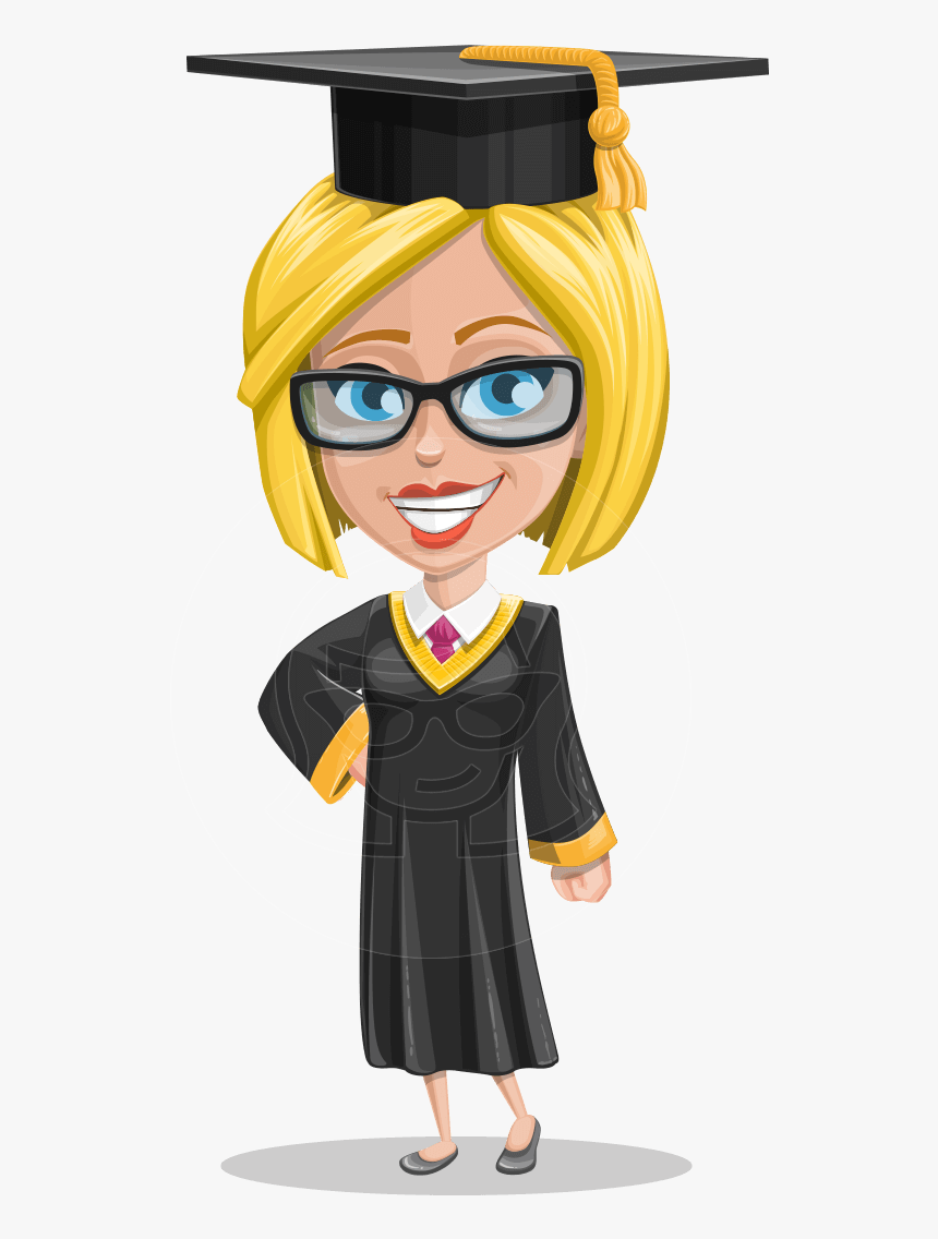 Girl In Graduation Gown And Cap Cartoon Vector Character - Girl With Graduation Cap Cartoon, HD Png Download, Free Download