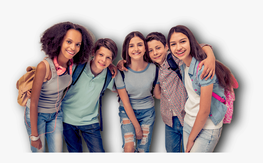 Five Children - Teens Happy With Backpacks, HD Png Download, Free Download