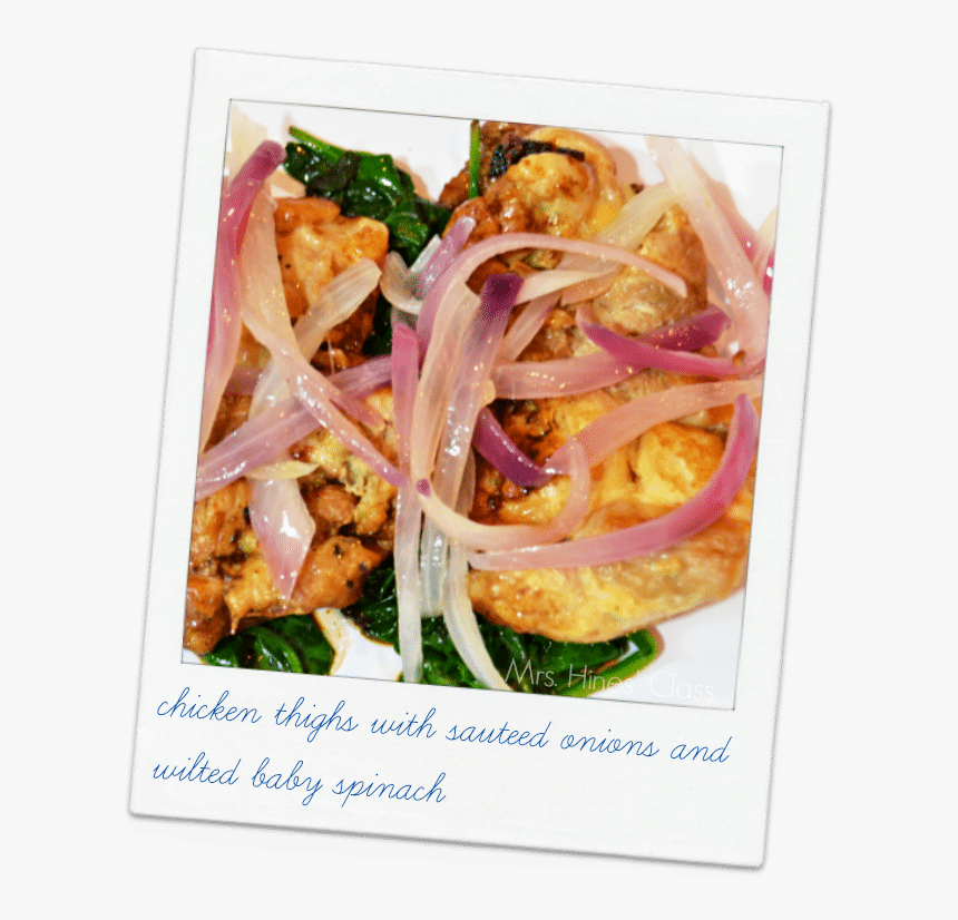 Chicken Thighs With Sauteed Onions And Wilted Spinach - Red Onion, HD Png Download, Free Download