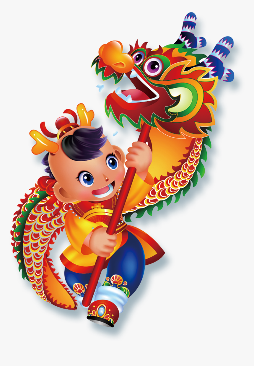 Dragon Dance Lion Dance Chinese New Year Cartoon Illustration - Lion Dance Cartoon Chinese New Year, HD Png Download, Free Download