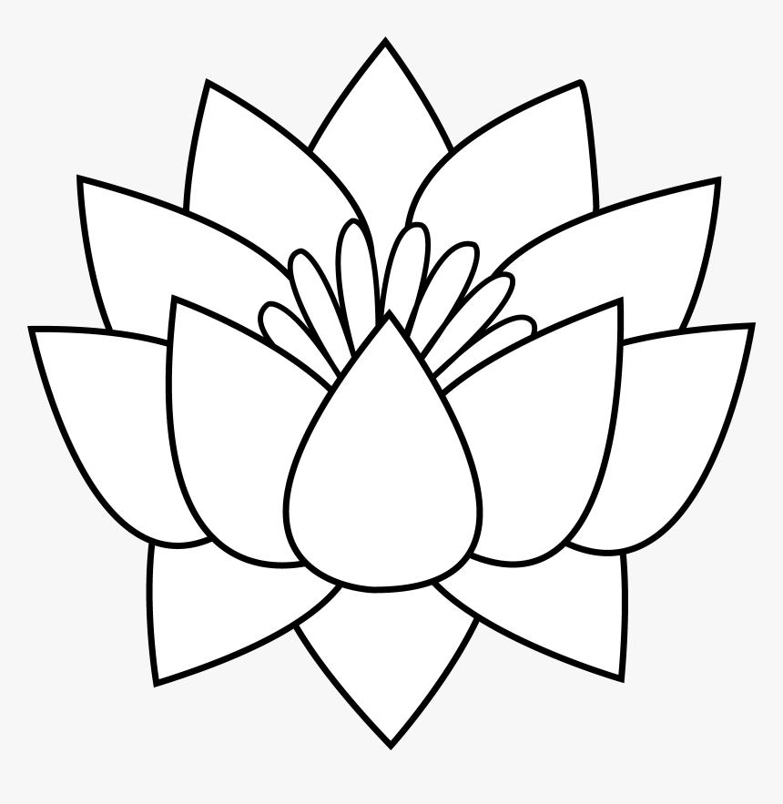 Lotus Flower Png Black And White - Flower Line Drawing, Transparent Png, Free Download