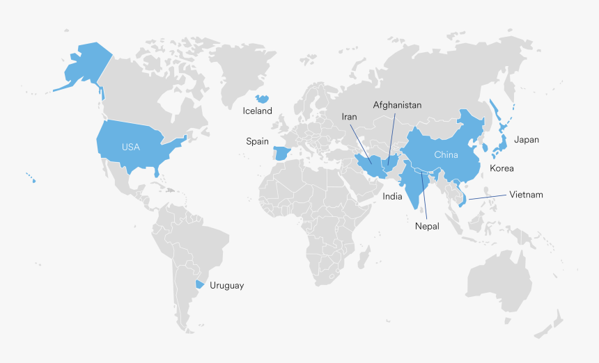 Map Highlighting The Countries Bluecart Staff Are From - World Map, HD Png Download, Free Download