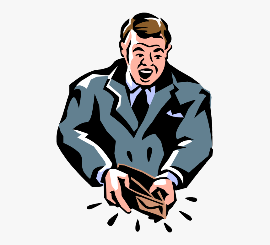 Vector Illustration Of Out Of Luck Penniless Bankrupt - Man With Money Wallet Clipart, HD Png Download, Free Download