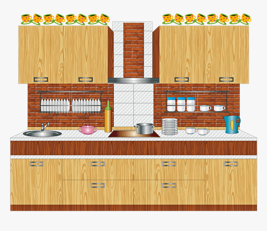 Kitchen Design, Wood, Brick, Countertop, Kitchen - Kitchen, HD Png Download, Free Download