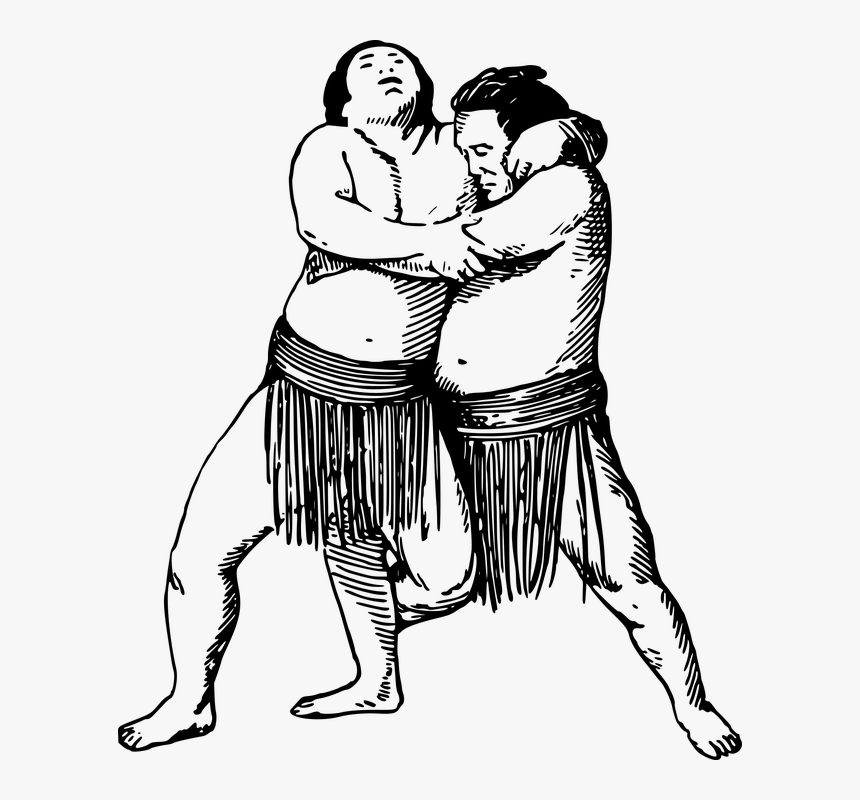 Japan, Japanese, Sport, Sumo, Wrestler, Wrestling - Cartoon Black And White Wrestling, HD Png Download, Free Download