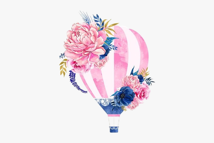 Pink Hot Air Balloon And Flowers, HD Png Download, Free Download