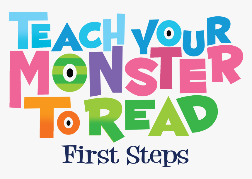 First steps to reading. Teach your Monster to read. Логотип first Step. Children's games logo. Monster teacher.