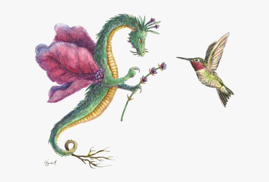 "dragon Art""flower Dragon - Hummingbird Dragon, HD Png Download, Free Download