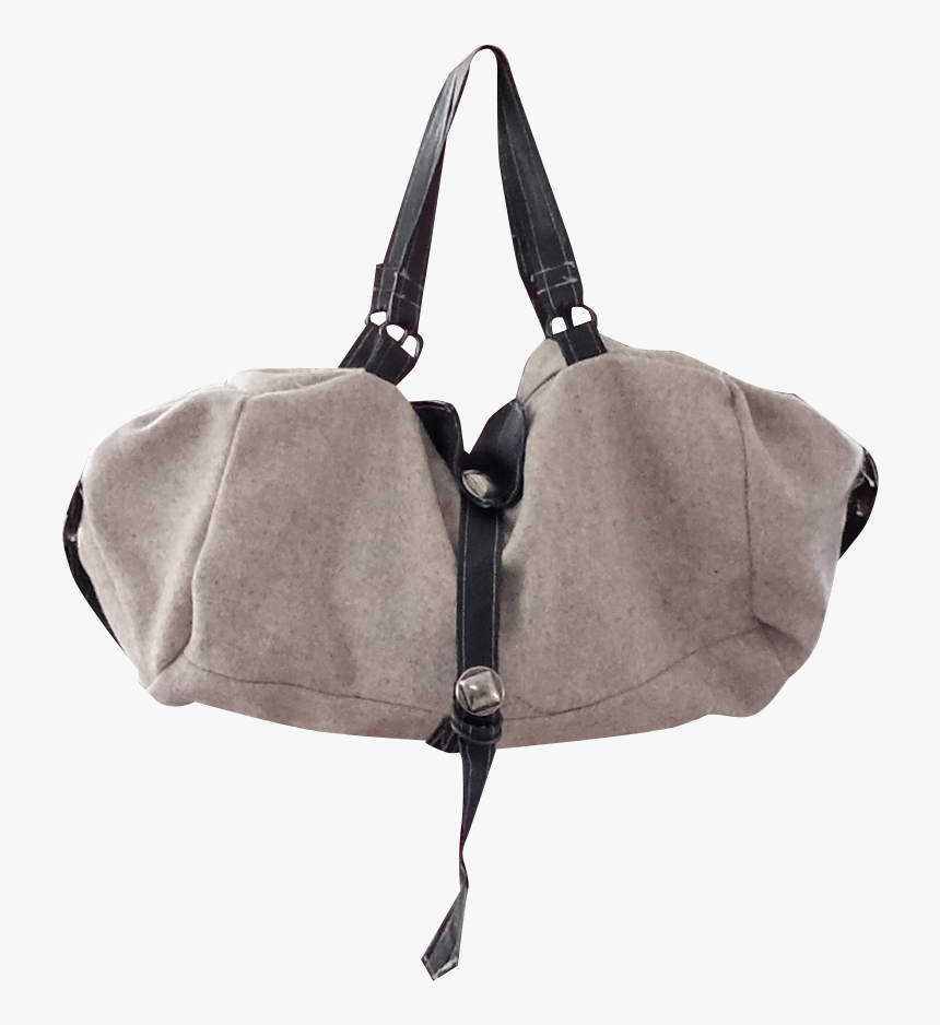 Warm Gray/ Beige Wool Hobo Bag With Leather Straps - Shoulder Bag, HD Png Download, Free Download