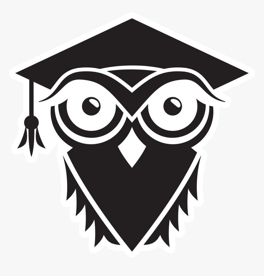 Black And White Illustration Of An Owl Wearing A Mortarboard - Owl, HD Png Download, Free Download