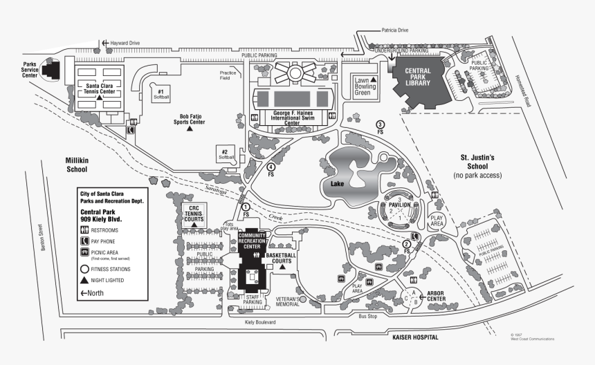 Santa Clara Central Park Map Large Map - Central Park Santa Clara Basketball, HD Png Download, Free Download