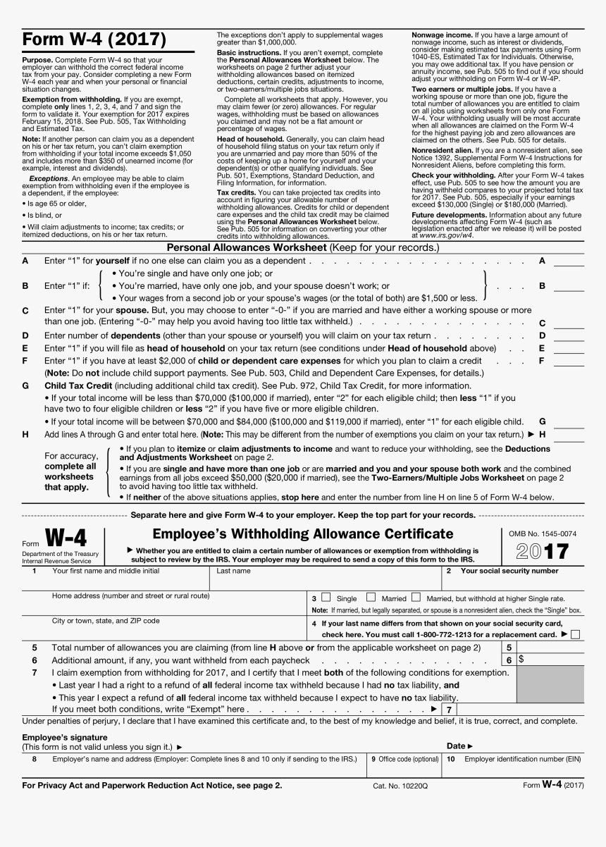 Printable W 4 2017, HD Png Download, Free Download