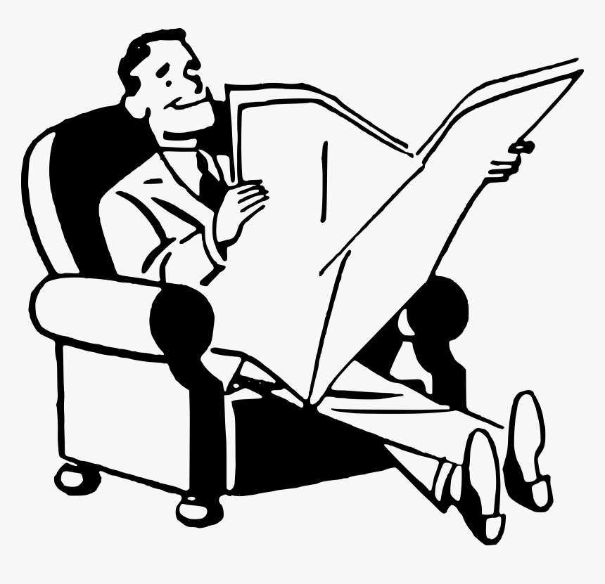 Retro Drawing Dad And Big Image - Clipart Man Reading Newspaper, HD Png Download, Free Download