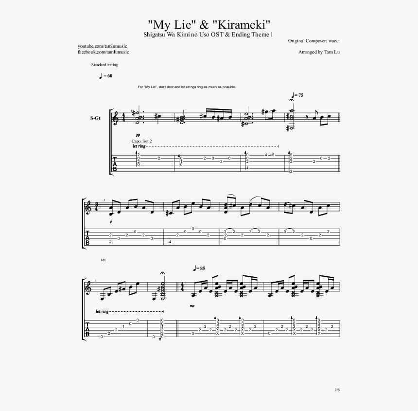 Shigatsu Wa Kimi No Uso Ed 1 Kirameki - Sheet Music, HD Png Download, Free Download