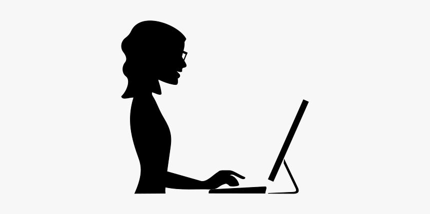 Woman Smiling Silhouette At Computer - Silhouette Woman In Glasses, HD Png Download, Free Download