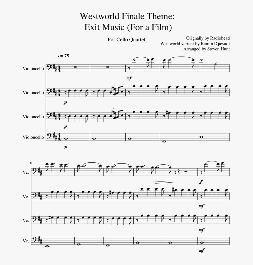 Exit Music For A Film Westworld Piano Sheet Music, HD Png Download, Free Download