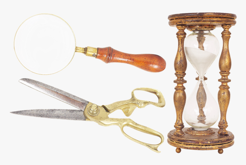 Magnifier, Scissors, Hourglass, Antiques, Sand, Time - Hourglass, HD Png Download, Free Download