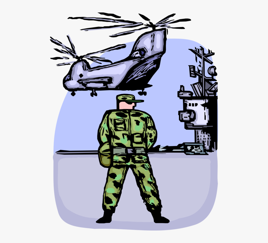 Vector Illustration Of Serviceman Stands Guard With - Helicopter Rotor, HD Png Download, Free Download