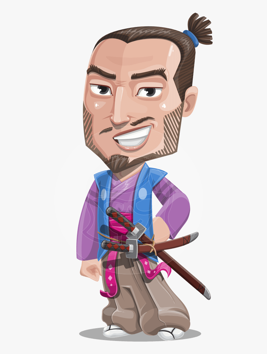 Japanese Samurai Cartoon Vector Character Aka Sakamoto - Samurai Cartoon Character Japanese, HD Png Download, Free Download