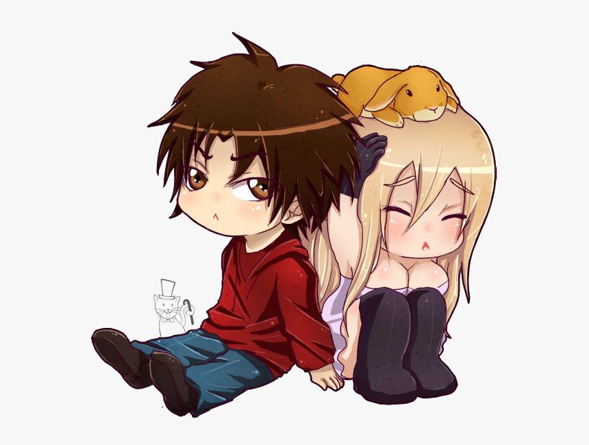 anime boy and girl holding hands chibi