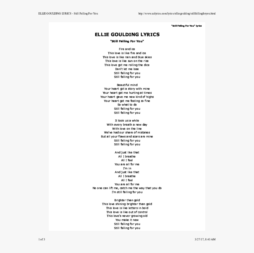 Ellie Goulding Still Falling For You Lyrics, HD Png Download, Free Download