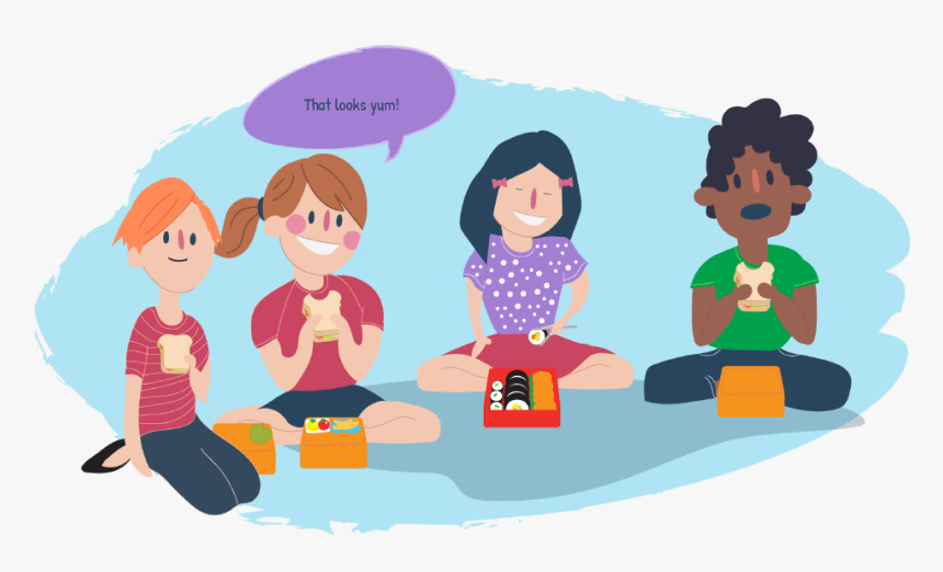 Group Of Friends Eating Lunch - Cartoon Eating Lunch With Friends, HD Png Download, Free Download