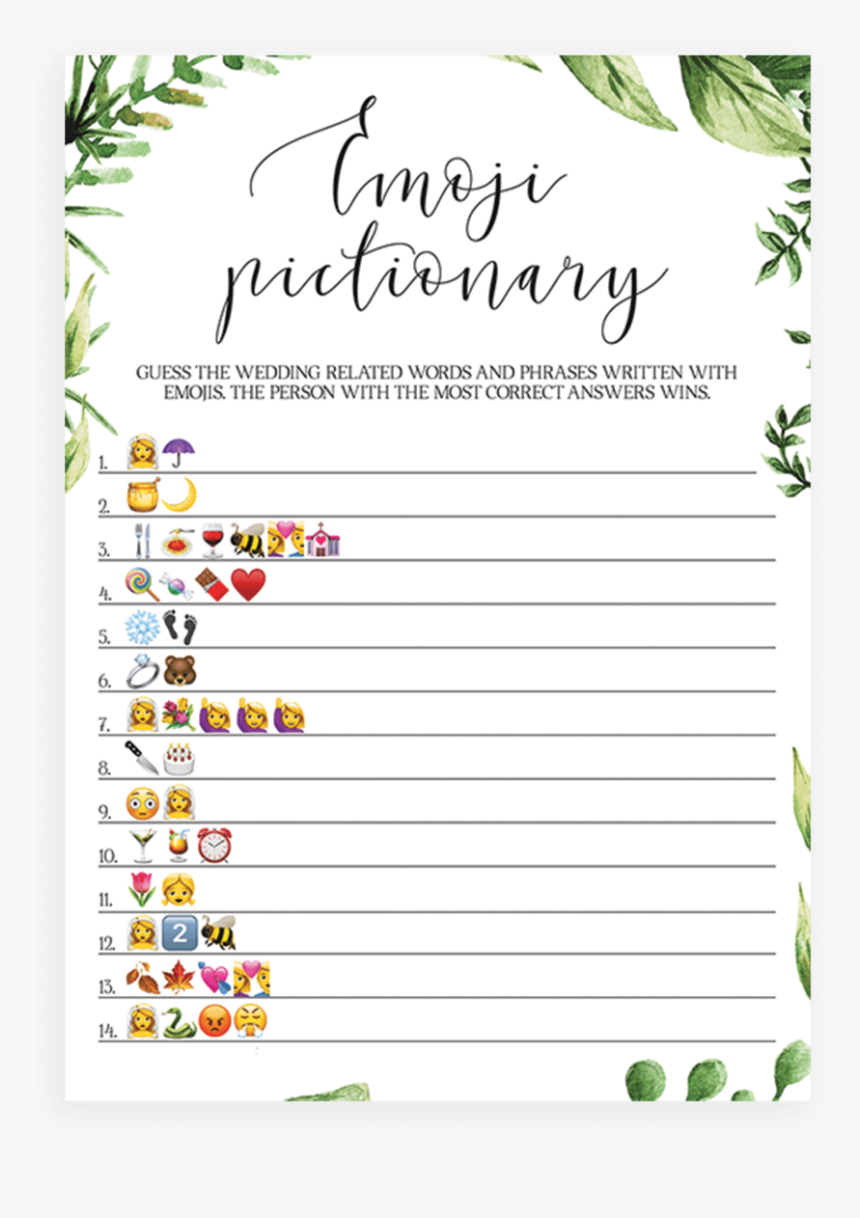 Bridal Shower Emoji Pictionary Botanical Theme - Free Printable Emoji Baby Shower Game, HD Png Download, Free Download