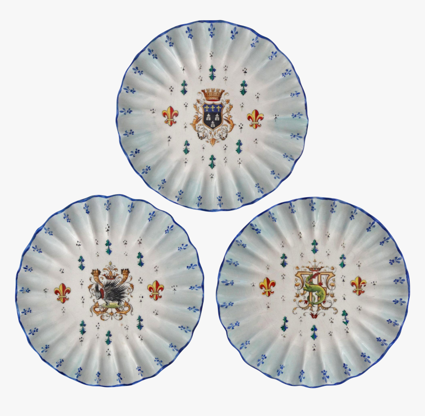 Set 3 Armorial Faience Plates Fleur De Lys Wavy Borders - Public Private And Non Profit, HD Png Download, Free Download