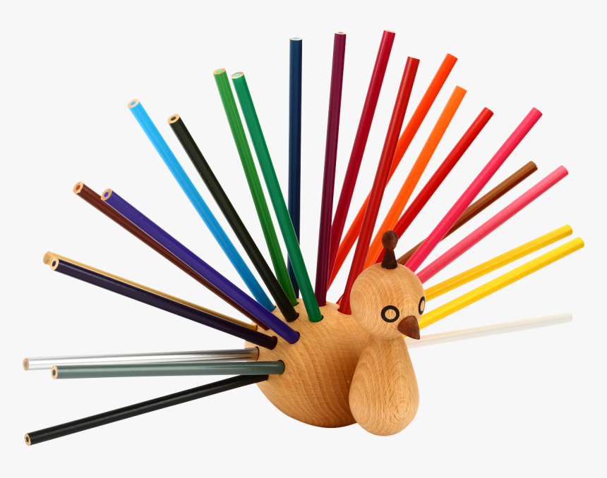 Wooden Peacock With Color Pencils, HD Png Download, Free Download