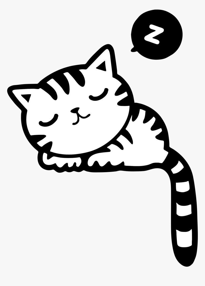 Sleeping Kitty Clip Arts - Sleeping Cat Clipart Black And White, HD Png Download, Free Download