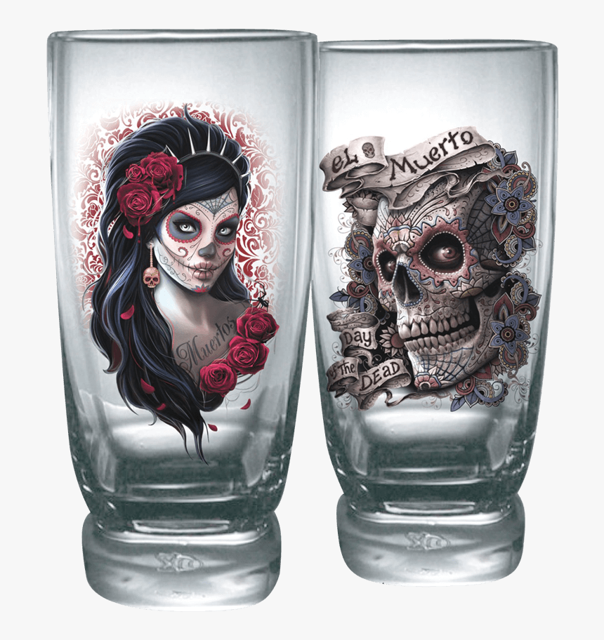 Day Of The Dead Water Glass Set - Day Of The Dead Glasses, HD Png Download, Free Download