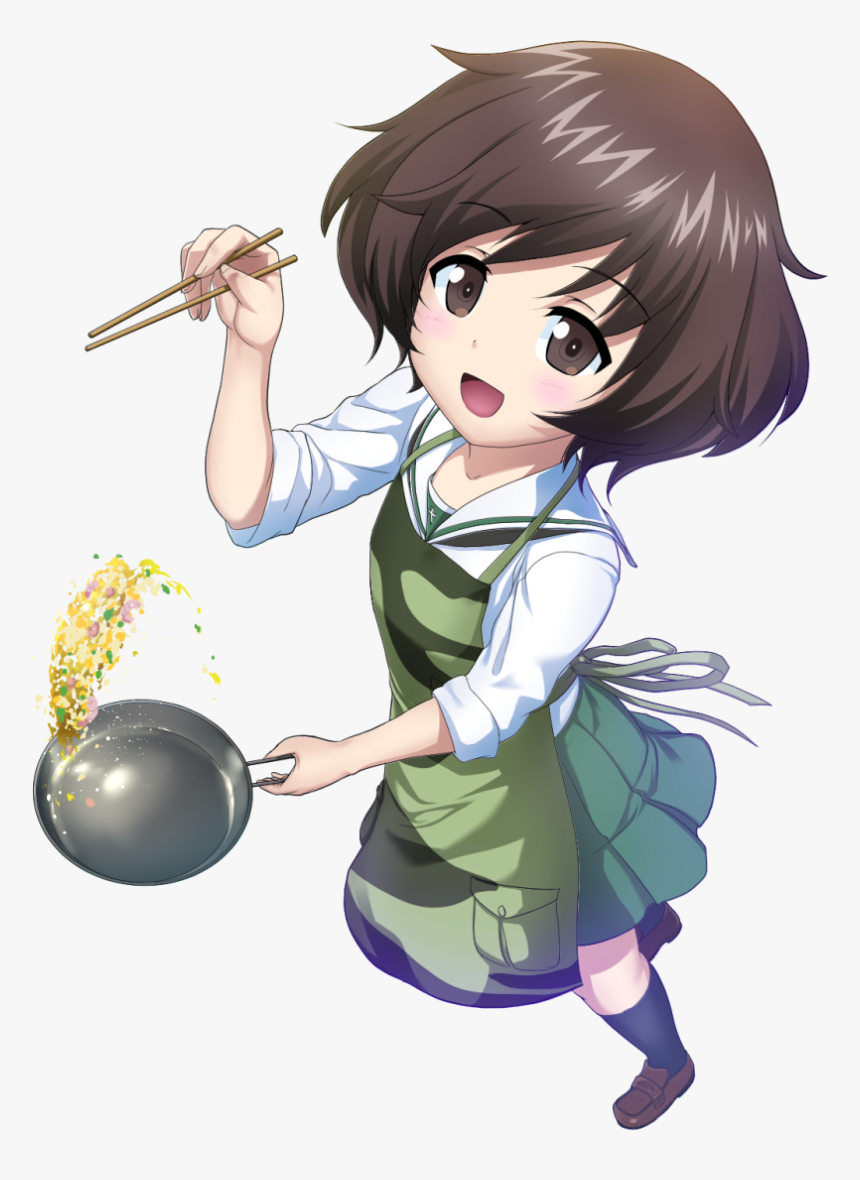 #anime #girl #cooking #chopsticks #food #freetoedit - Girls Und Panzer Yukari Akiyama Render, HD Png Download, Free Download