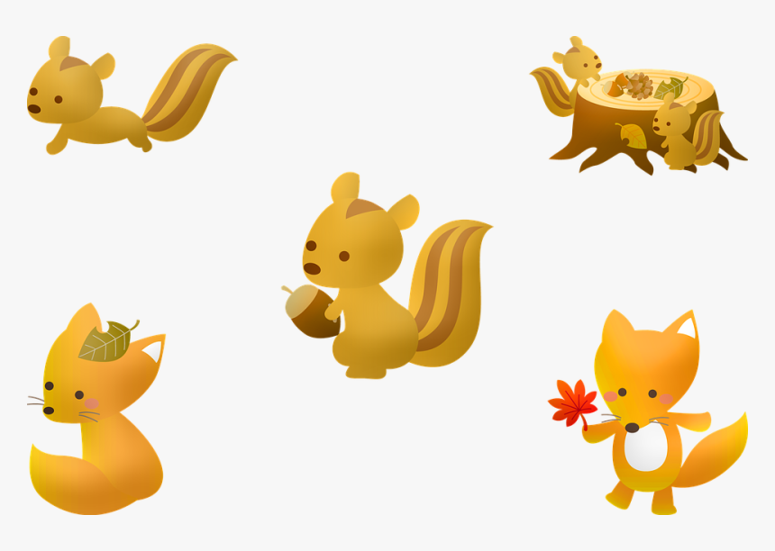 Squirrel, Fall, Autumn, Acorn, Leaf, Nature, Tree - Fall Cartoon Squirrel And Leaves, HD Png Download, Free Download