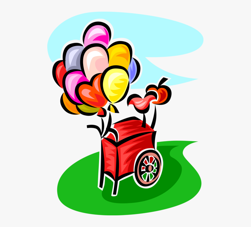 Vector Illustration Of Balloon Vendor Cart At Carnival Balloon With
