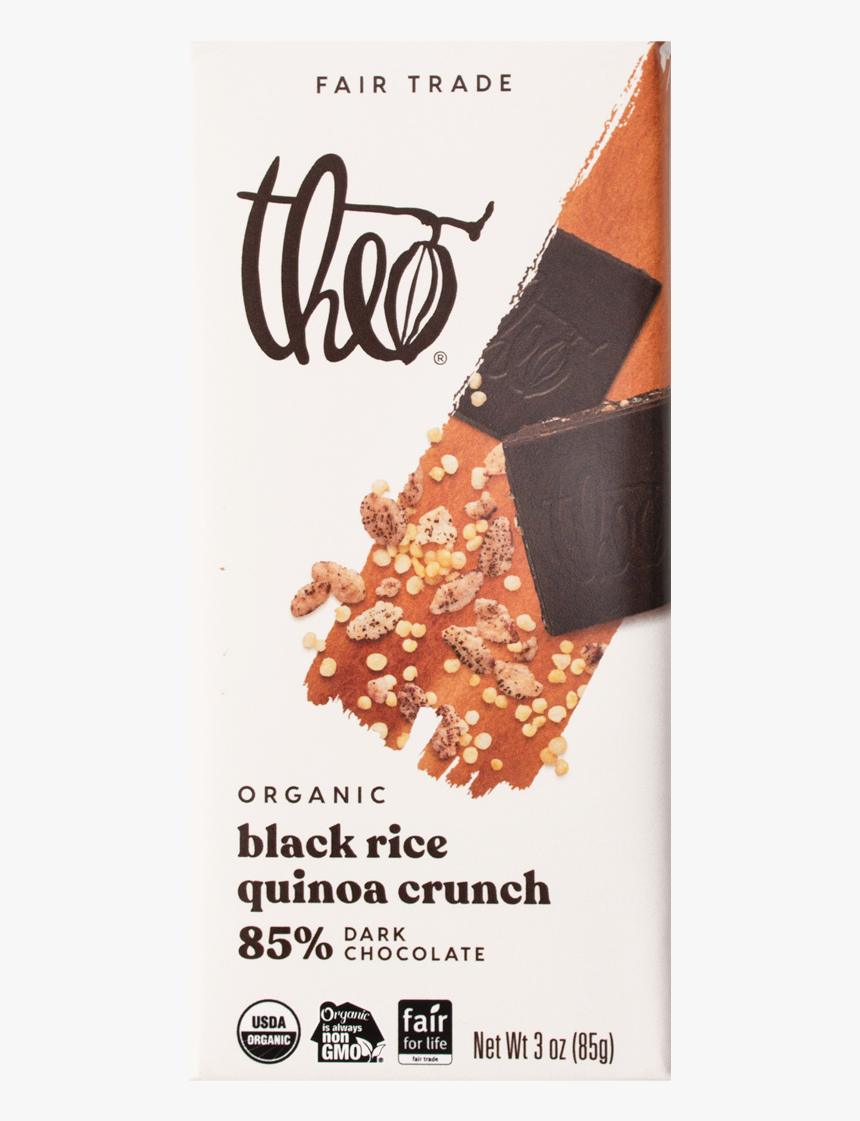 Theo Black Rice Quinoa Crunch 85% Dark Chocolate, 3 - Theo Chocolate, HD Png Download, Free Download