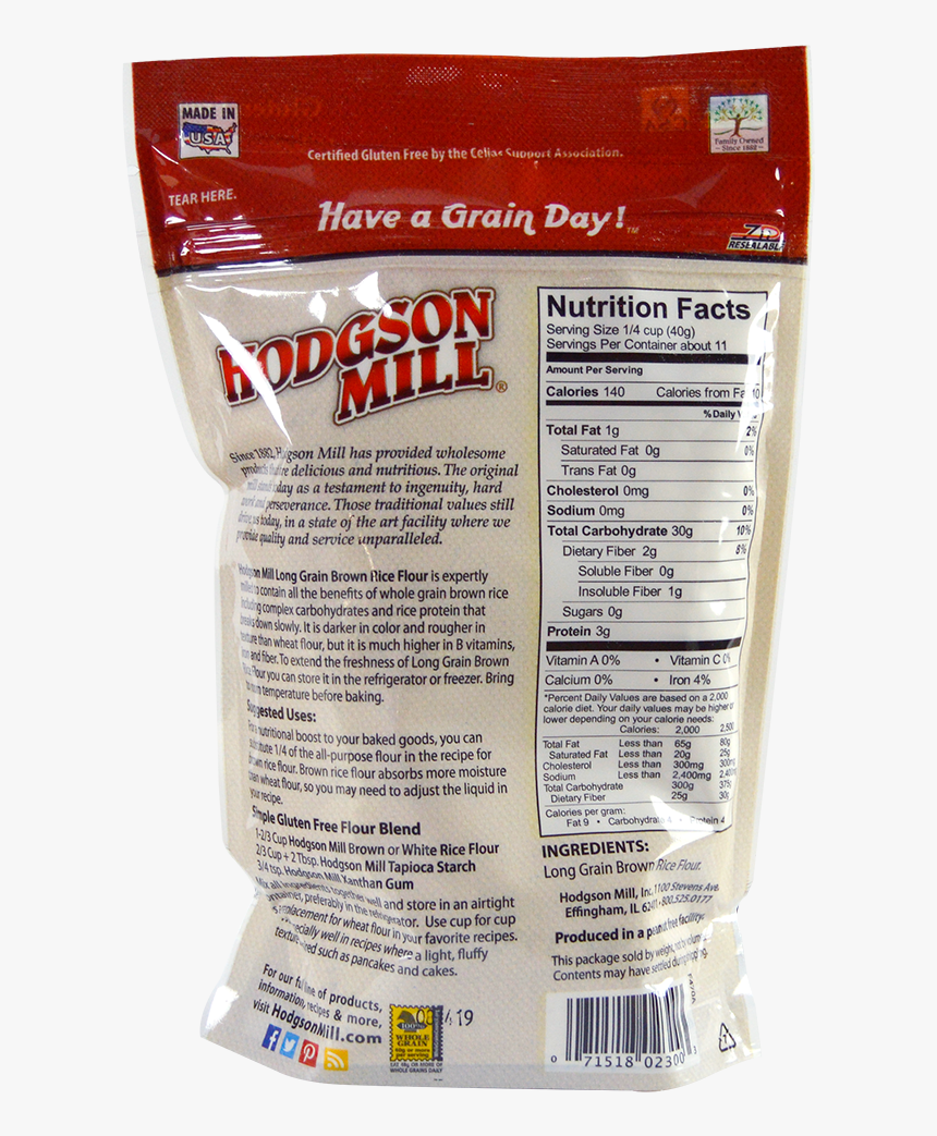 Gluten Free Long Grain Brown Rice Flour - Nutrition Facts, HD Png Download, Free Download