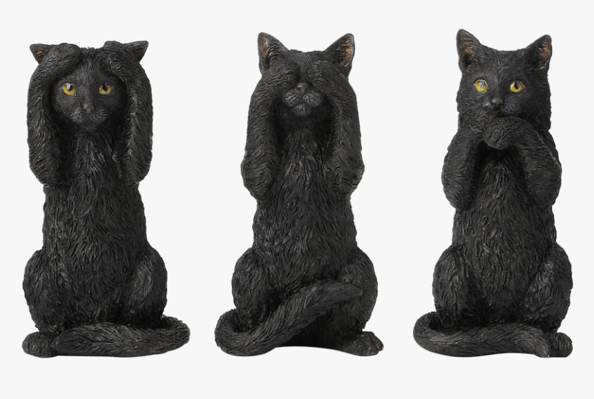 Hear, See, And Speak No Evil Black Kitten Statues - Kitten, HD Png Download, Free Download
