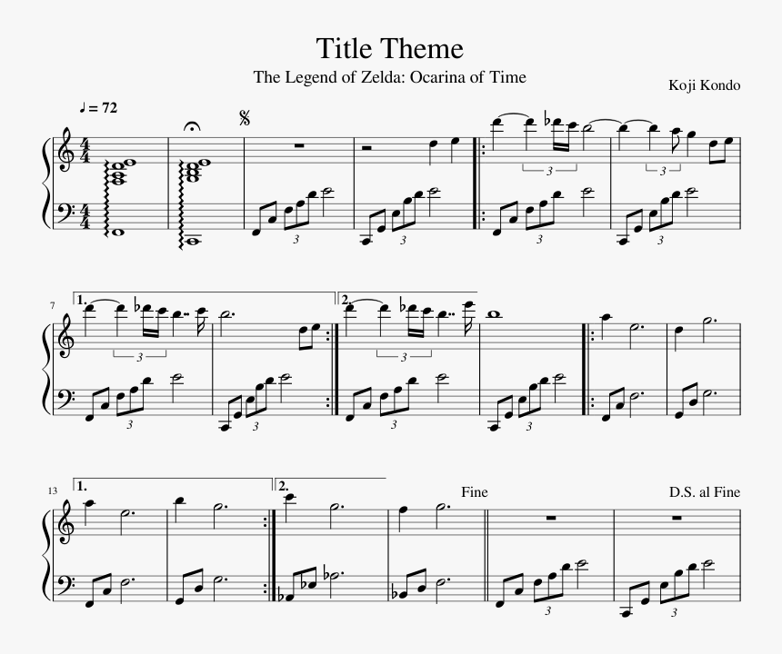 Ocarina Of Time Title Theme Piano Sheet Music, HD Png Download, Free Download