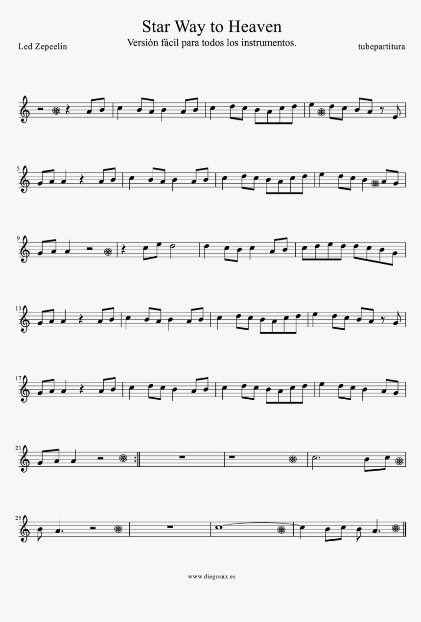 Tubescore Stair Way To Heaven By Led Zeppelin Sheet - Lord Of The Rings Alto Sax Sheet Music, HD Png Download, Free Download