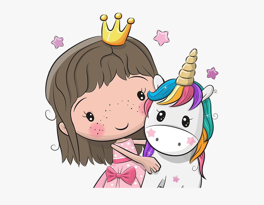 Girl With Unicorn Cartoon, HD Png Download, Free Download