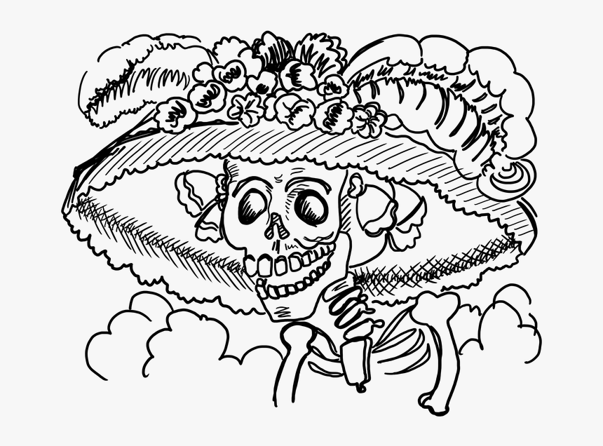 Catrina Calavera, Skeleton, Day Of The Dead - Line Art, HD Png Download, Free Download