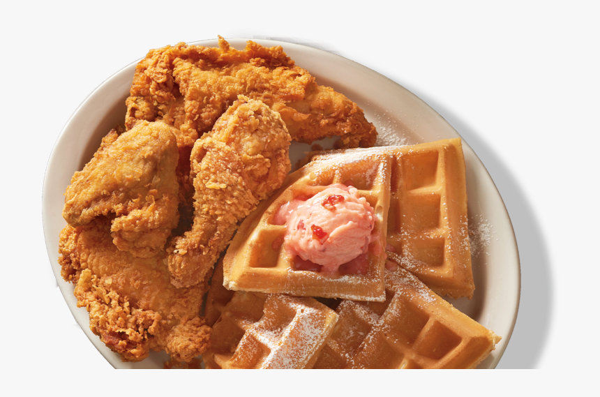 Chicken And Waffles Dish Topped With Strawberry Butter - Diner Foods, HD Png Download, Free Download