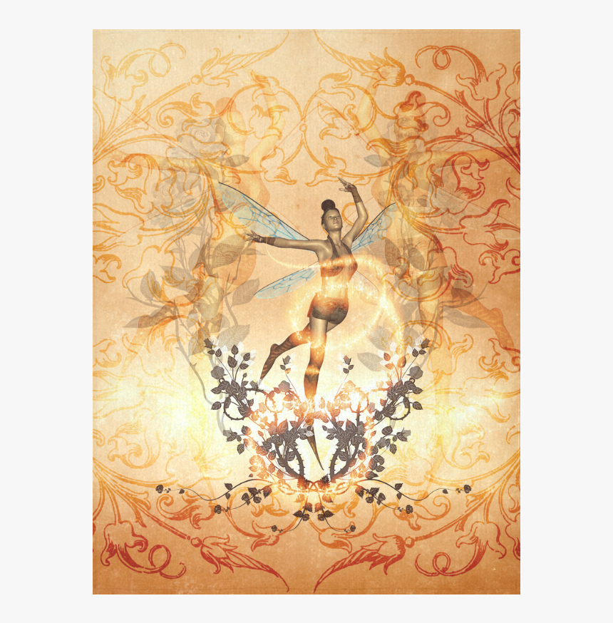Beautiful Fairy With Wonderful Roses Cotton Linen Wall - Motif, HD Png Download, Free Download