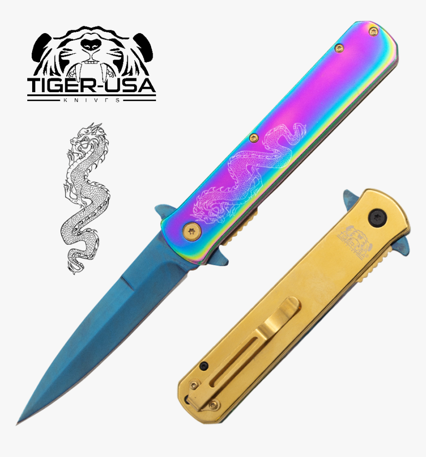 Tiger Usa®metallic Dragon Folding Knife W/clip - Godfather Stiletto, HD Png Download, Free Download