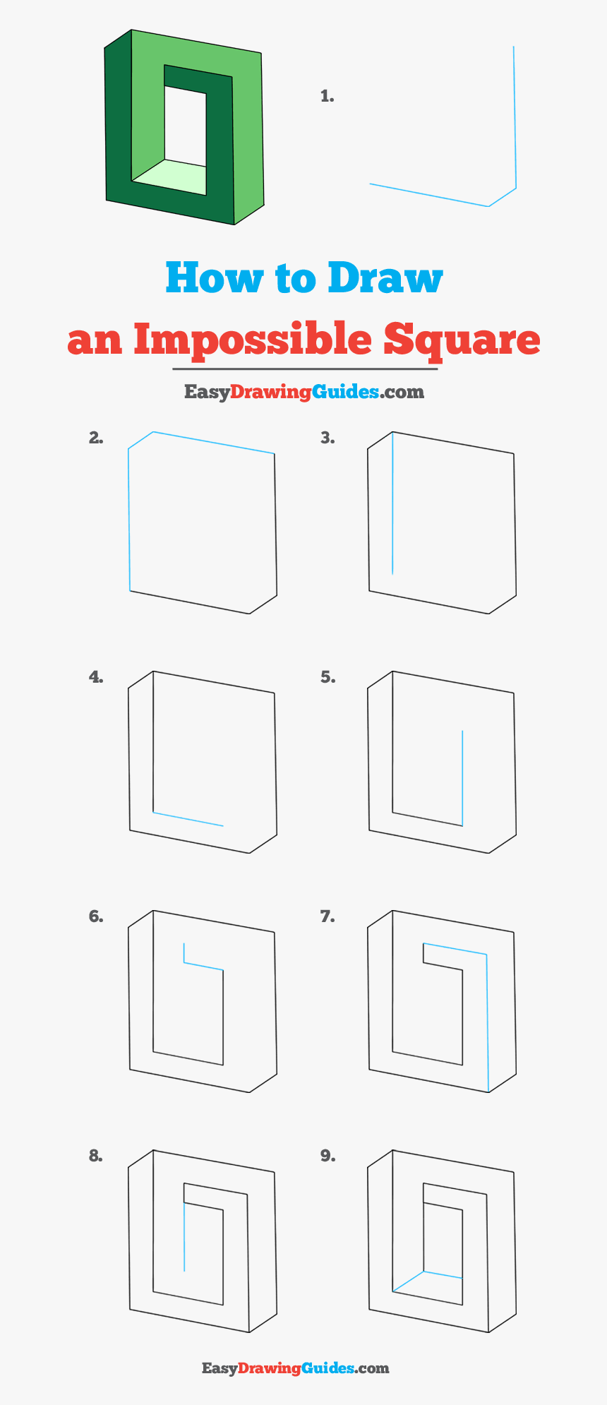 Penrose Triangle Png -how To Draw Impossible Square - Beginner Easy Op Art Step By Step, Transparent Png, Free Download