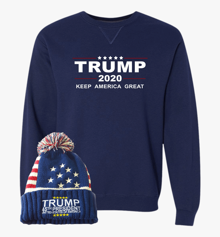 Trump 2020 Sweatshirt With Free Beanie - Long-sleeved T-shirt, HD Png Download, Free Download