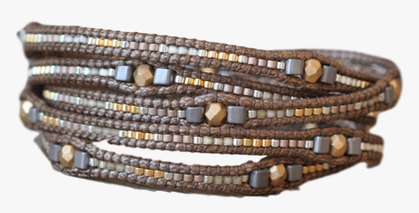 Wrap Bracelet Beaded In Gold, Silver And Gold Tread, HD Png Download, Free Download