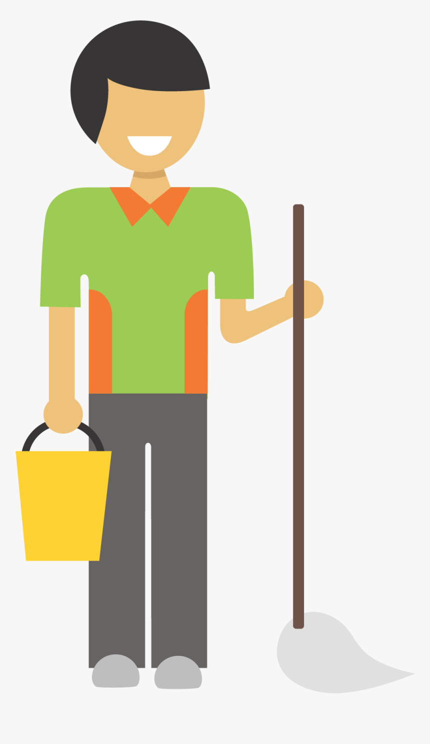 Illustration Of Man Holding A Bucket And A Mop Clipart, HD Png Download, Free Download