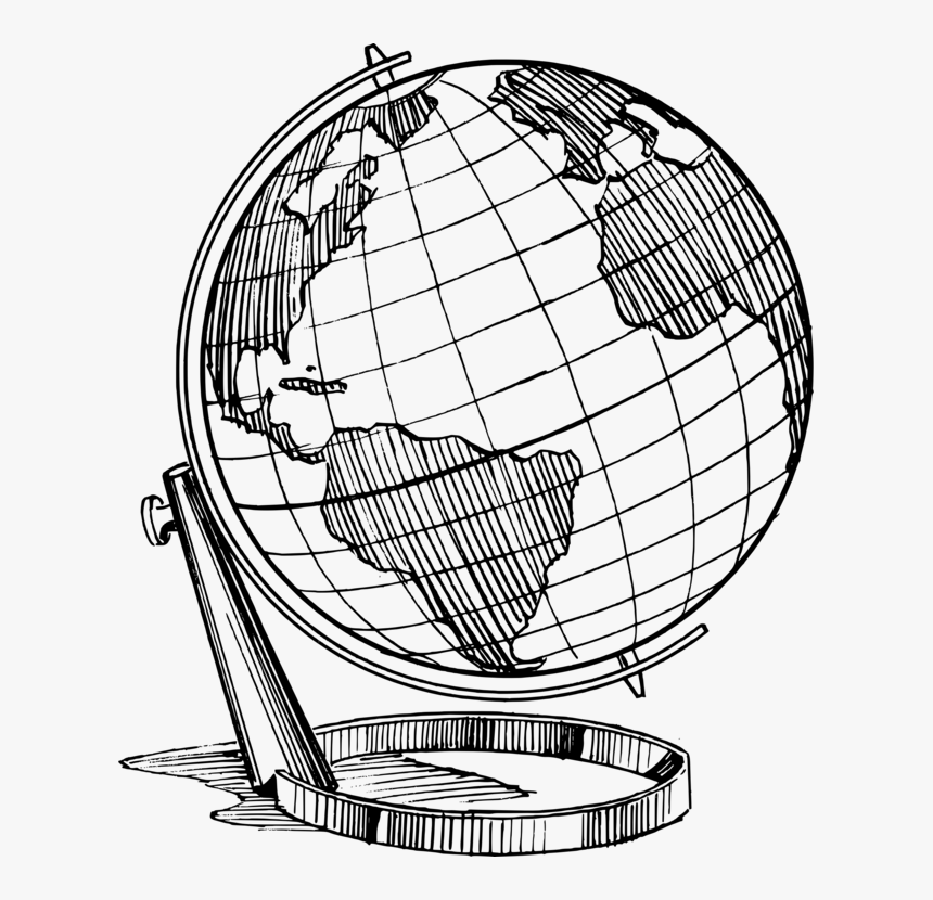 Drawing Line Art Globe Earth Cc0 - Drawing Of A Globe, HD Png Download, Free Download